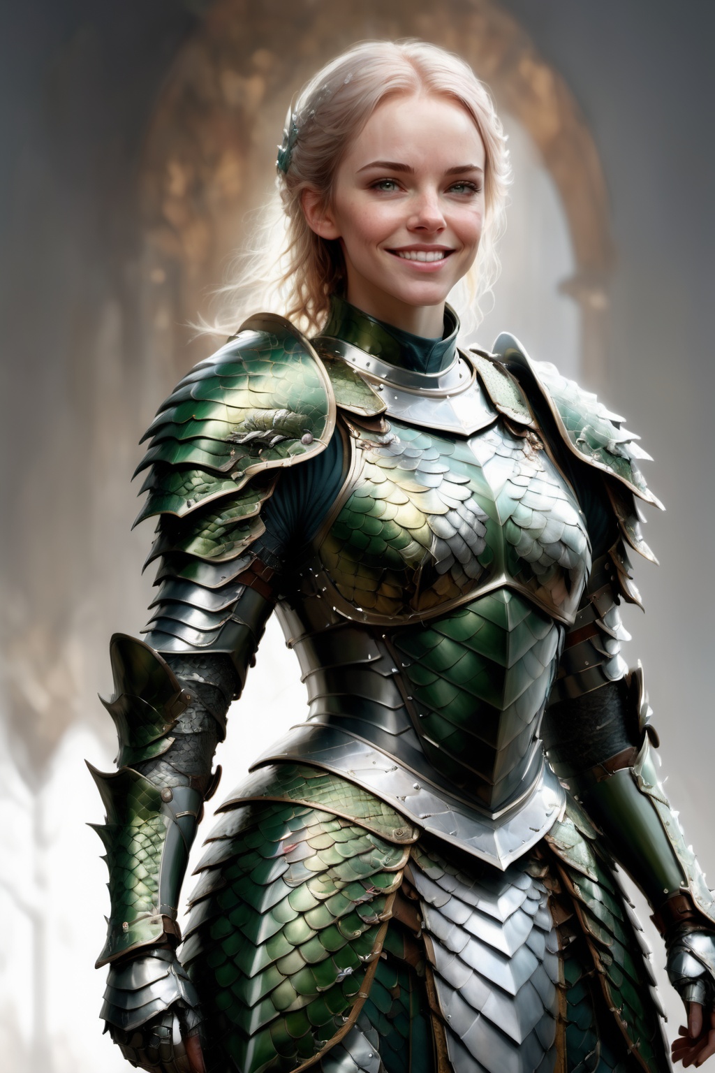 digital illustration of female american soldier,  wearing dragon armor,  masterpiece on Tensor.Art
