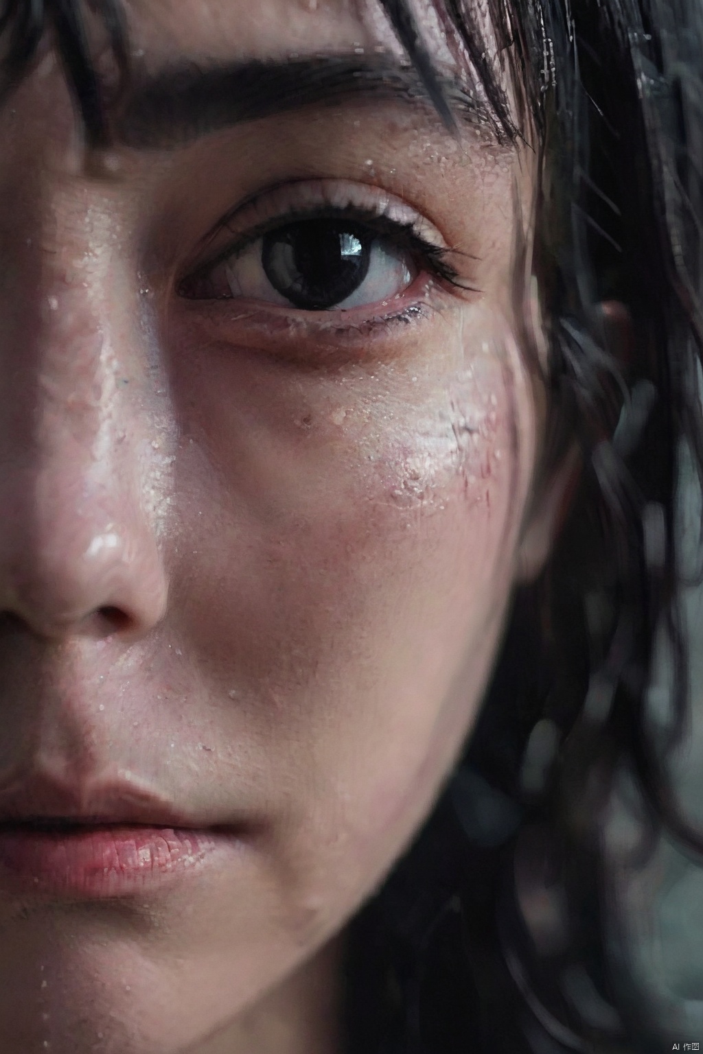  1girl, solo, long hair, looking at viewer, bangs, black hair, black eyes, lips, portrait, close-up, realistic, nose