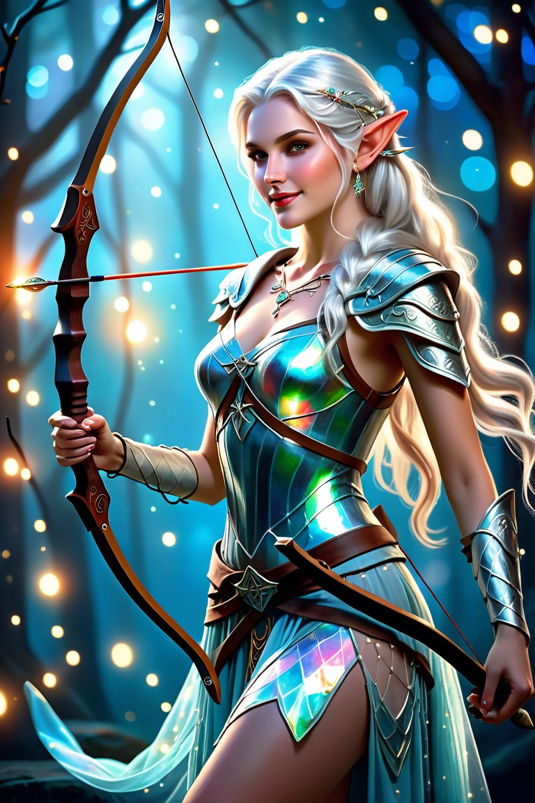 a remarkable and vivid depiction evoking both awe and melancholy,  this image captures the essence of a high elven archer....