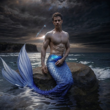 sfw solo modelshoot style photography of handsome atractive strong man sitting on a rock with (morning hair wild dishevele...