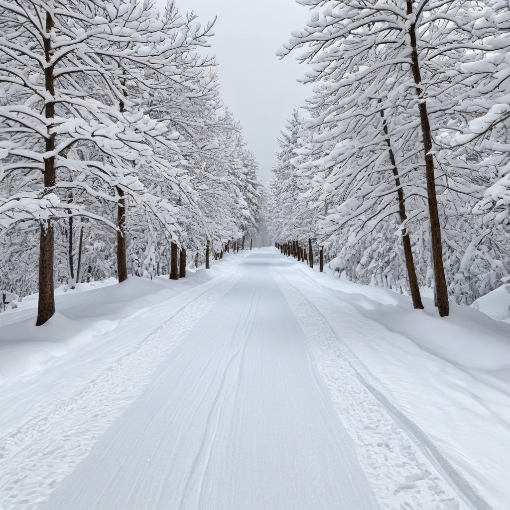 A realistic photo of snow road in winder resort1,  snow,  tree on Tensor.Art
