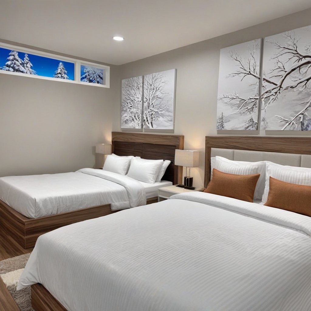 A realistic photo of bed room in winder resort1,  winter resort1,  hyper detailed on Tensor.Art