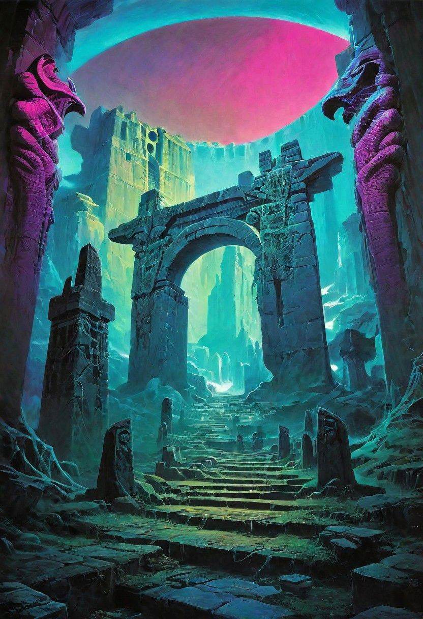 Dark vaporwave color palette,  Fantasy painting,  masterpiece by frank frazetta on Tensor.Art