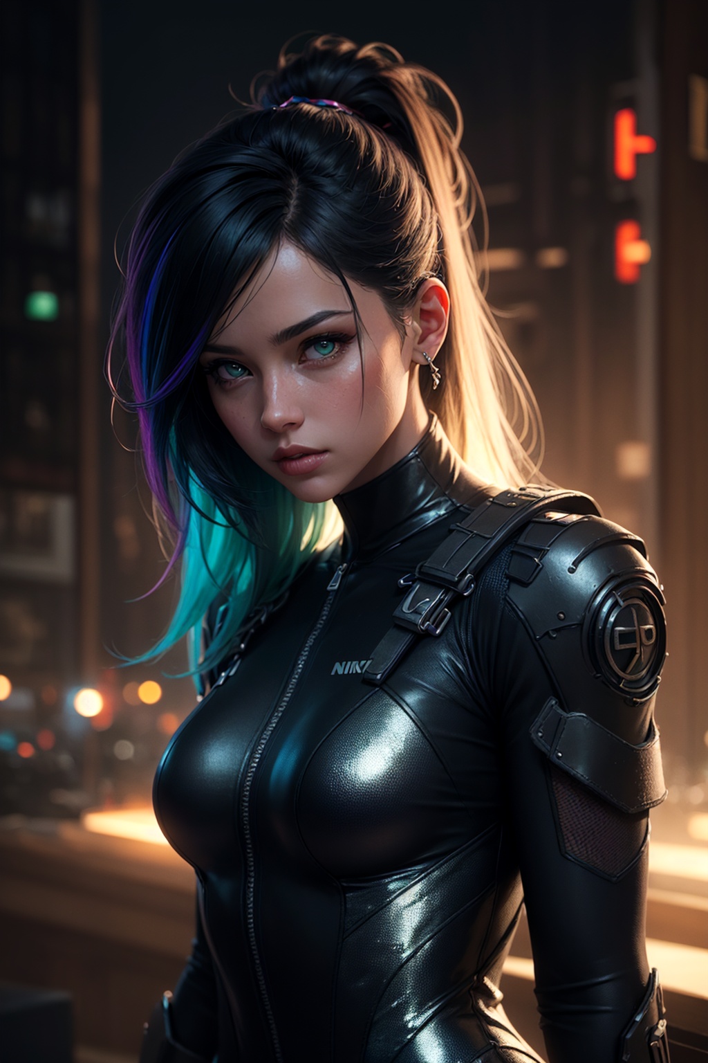 rainbow hair,  wearing metallic iridescent dress,  young round cute face on Tensor.Art