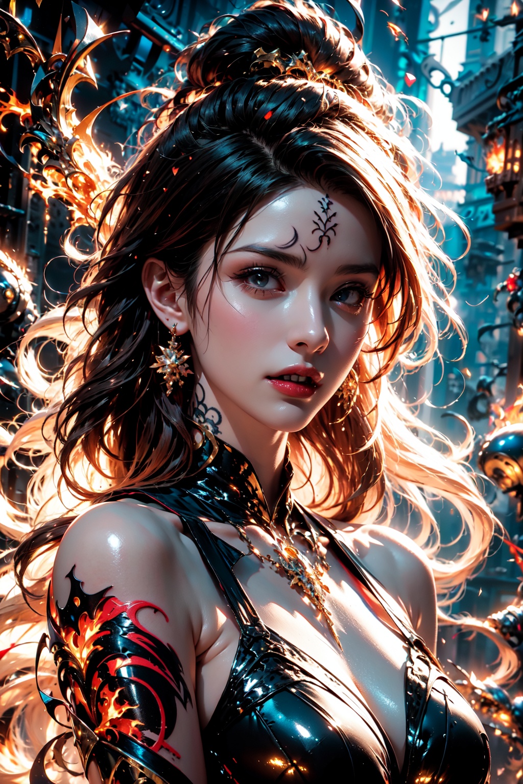 (((vampire))),  (((glowing tattoo))),  (((fire))) on Tensor.Art