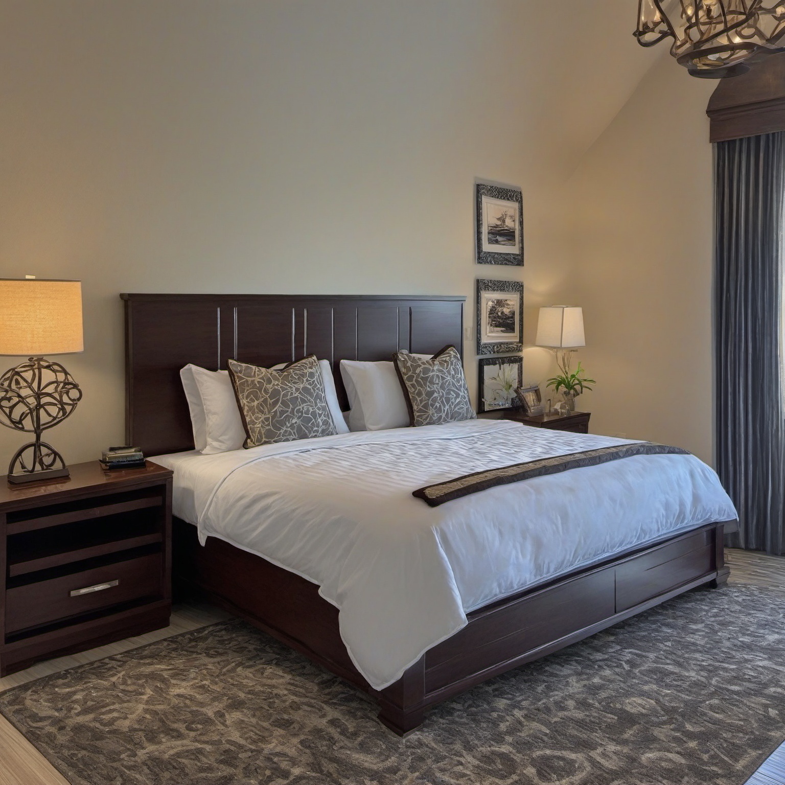 A realistic photo of bedroom in winder resort,  hyper detailed,  16K on Tensor.Art
