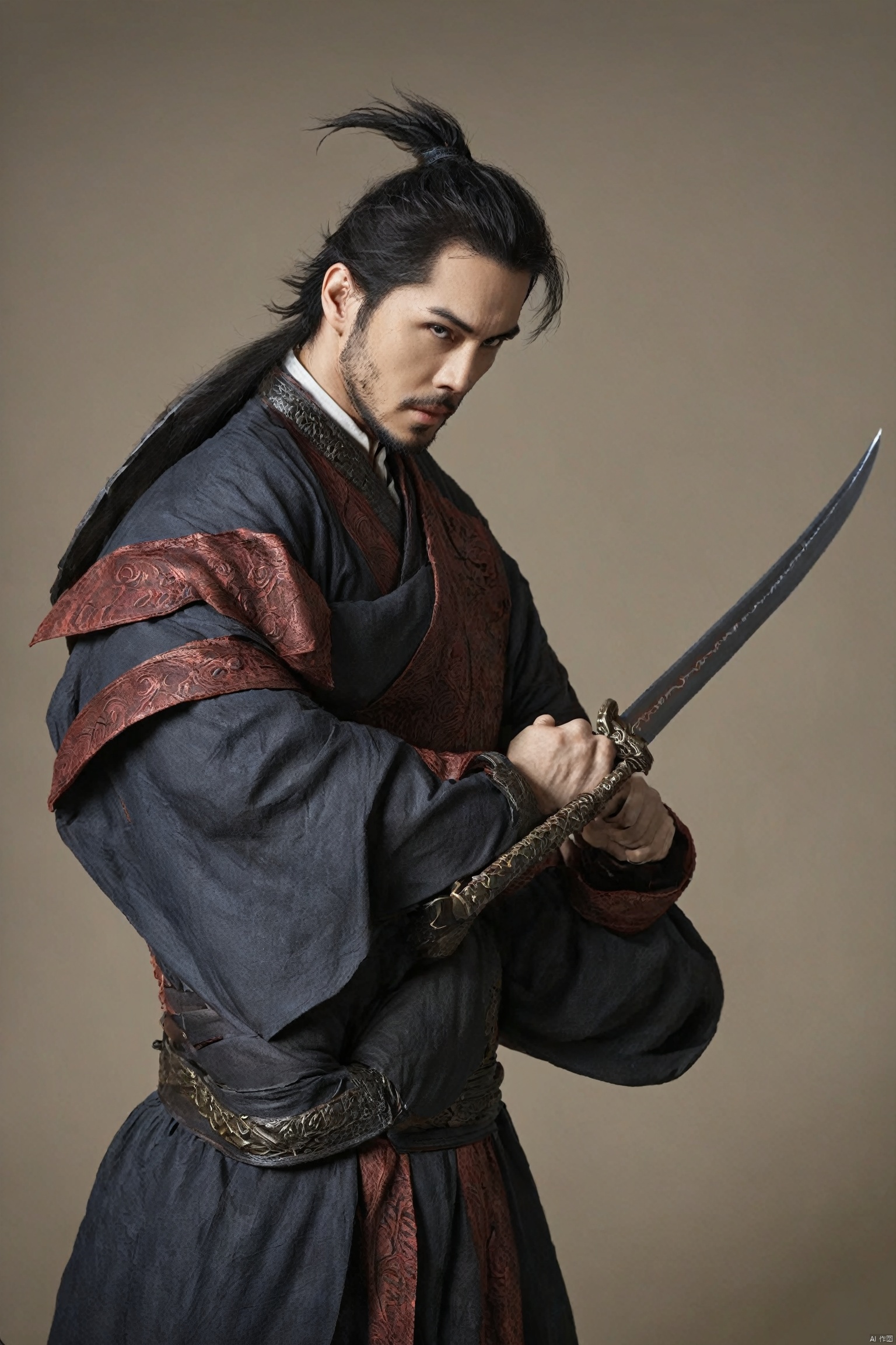  solo,mature,incredibly absurdres,absurdres,realistic,full_shot, Dragon pattern, Swordsman_knife