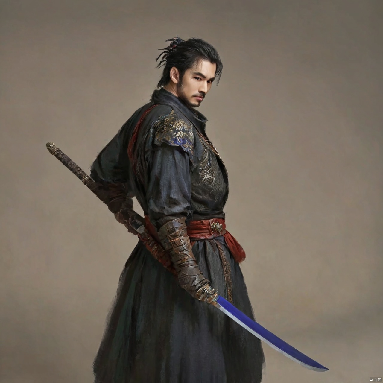  solo,mature,incredibly absurdres,absurdres,realistic,full_shot, Dragon pattern, Swordsman