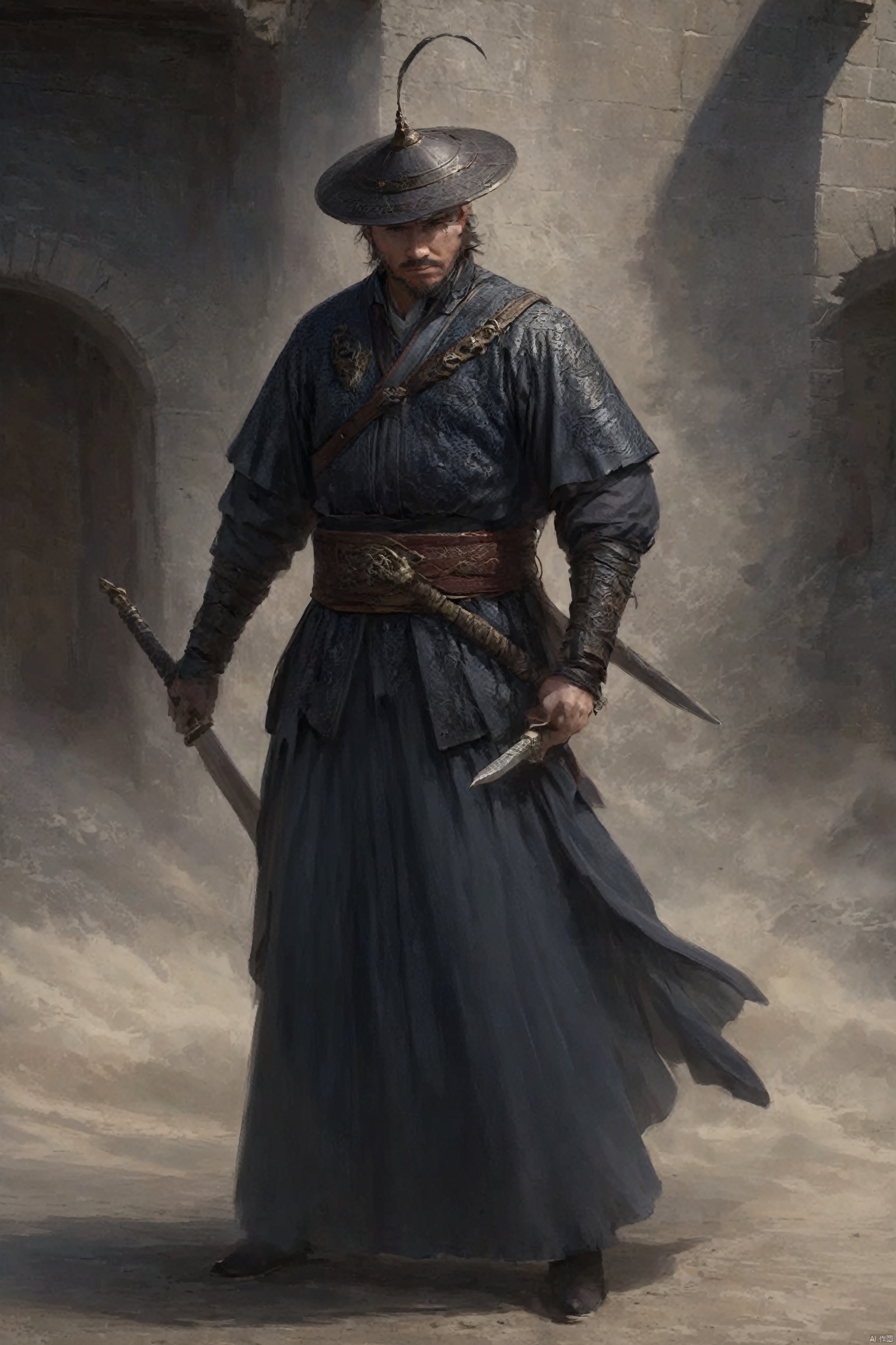  solo,mature,incredibly absurdres,absurdres,realistic,full_shot, Dragon pattern, Swordsman_knife