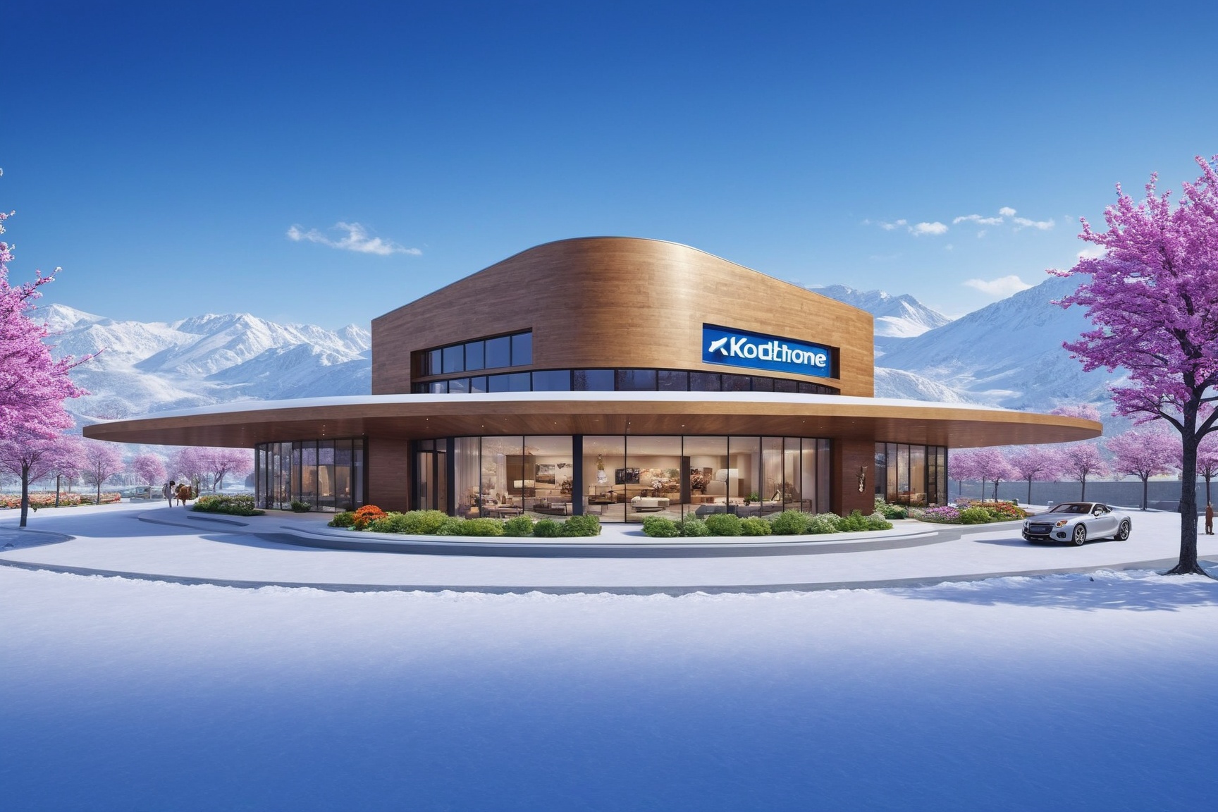 ((Hyper-Realistic)) photo of luxurious modern resort center,  outdoors,  sign on house on Tensor.Art