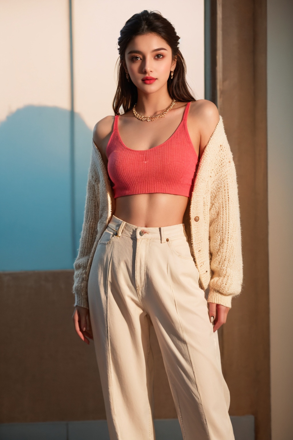 flat illustration of beautiful young woman weared in casual cute outfit,  background and drawning in Tim Berton style,  cl...