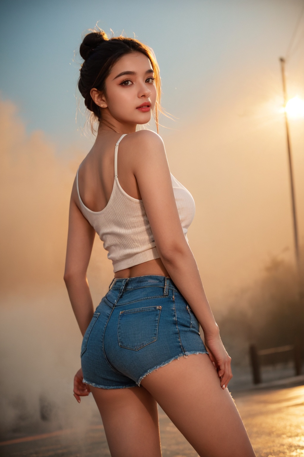 1sporty woman,  filming style,  roller skating on Tensor.Art
