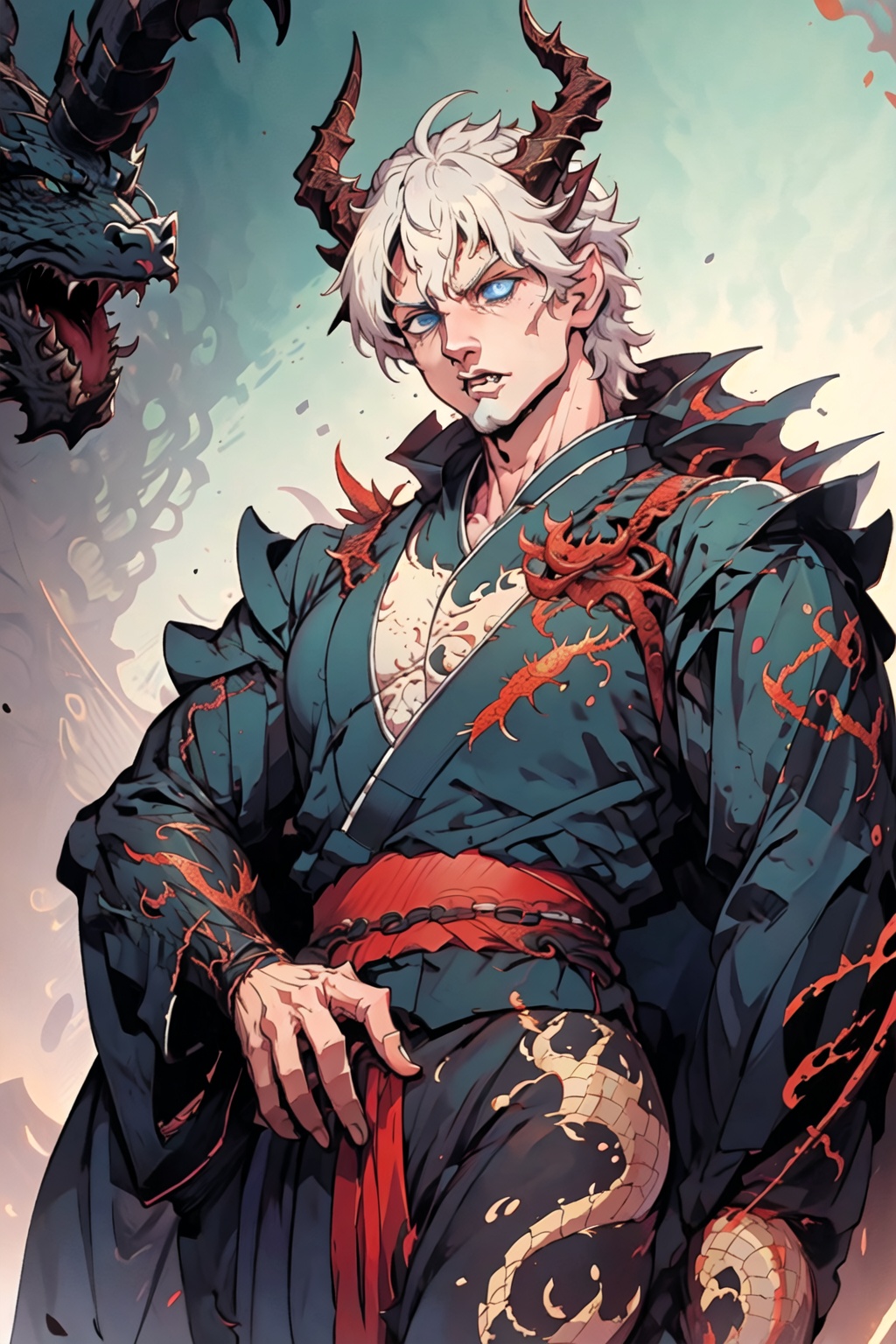 Hanfu_Dragon_Boy,  1male,  very short white hair on Tensor.Art