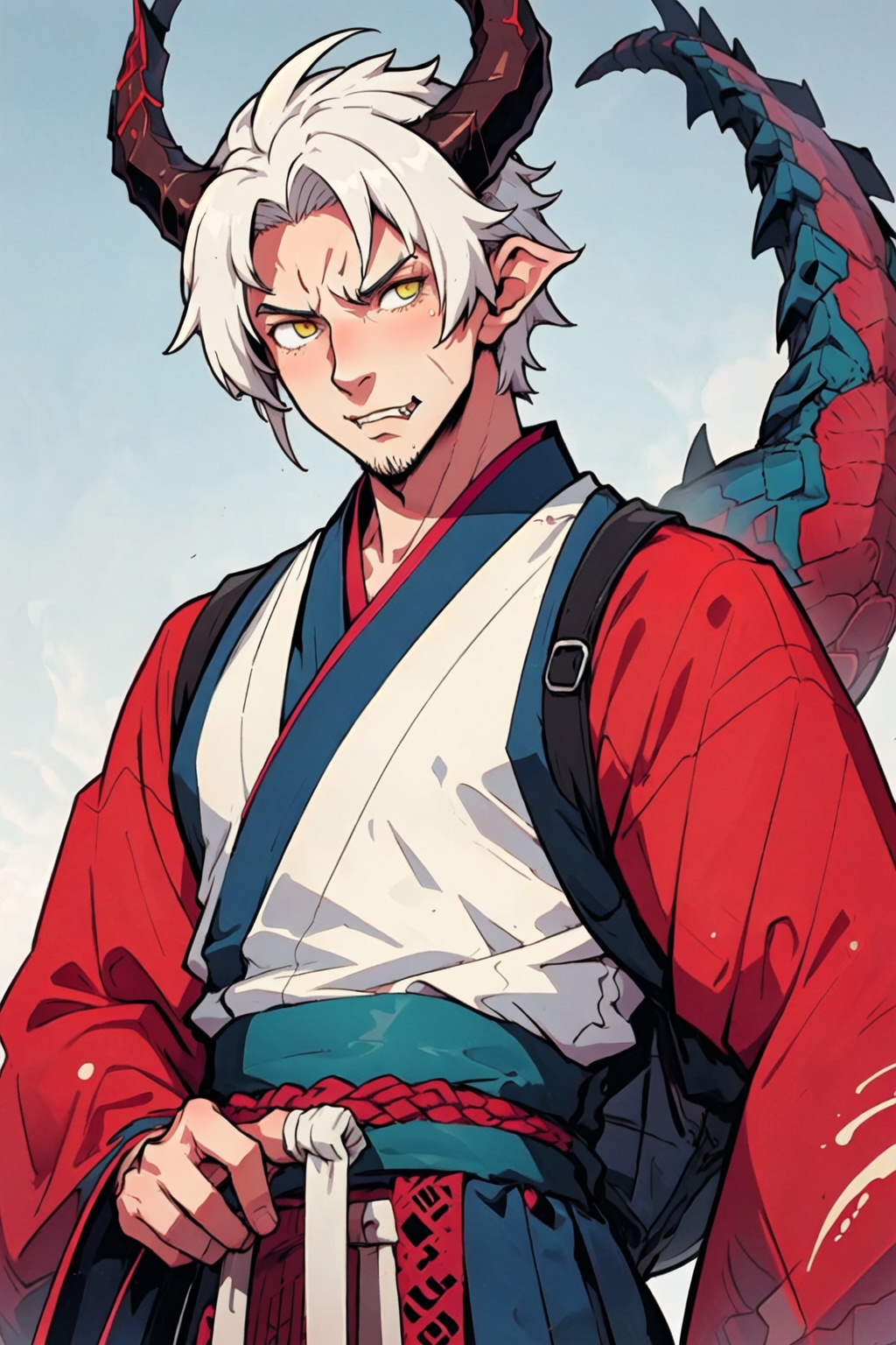 Hanfu_Dragon_Boy,  1male,  very short white hair on Tensor.Art