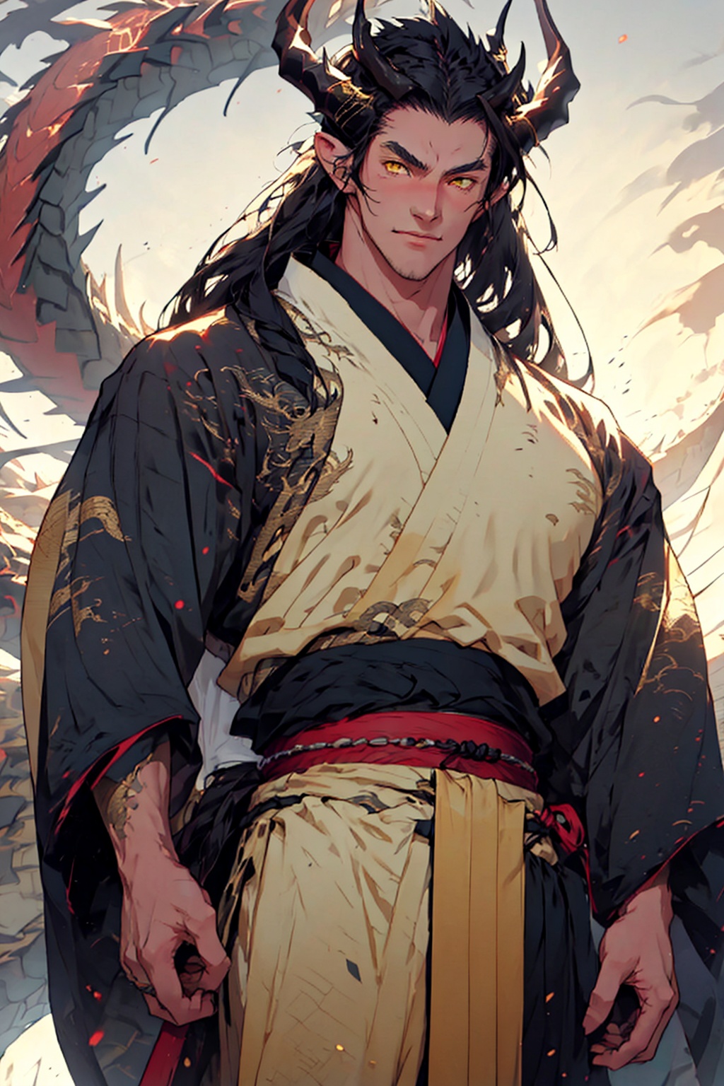 Hanfu_Dragon_Boy,  1male,  very long black hair on Tensor.Art