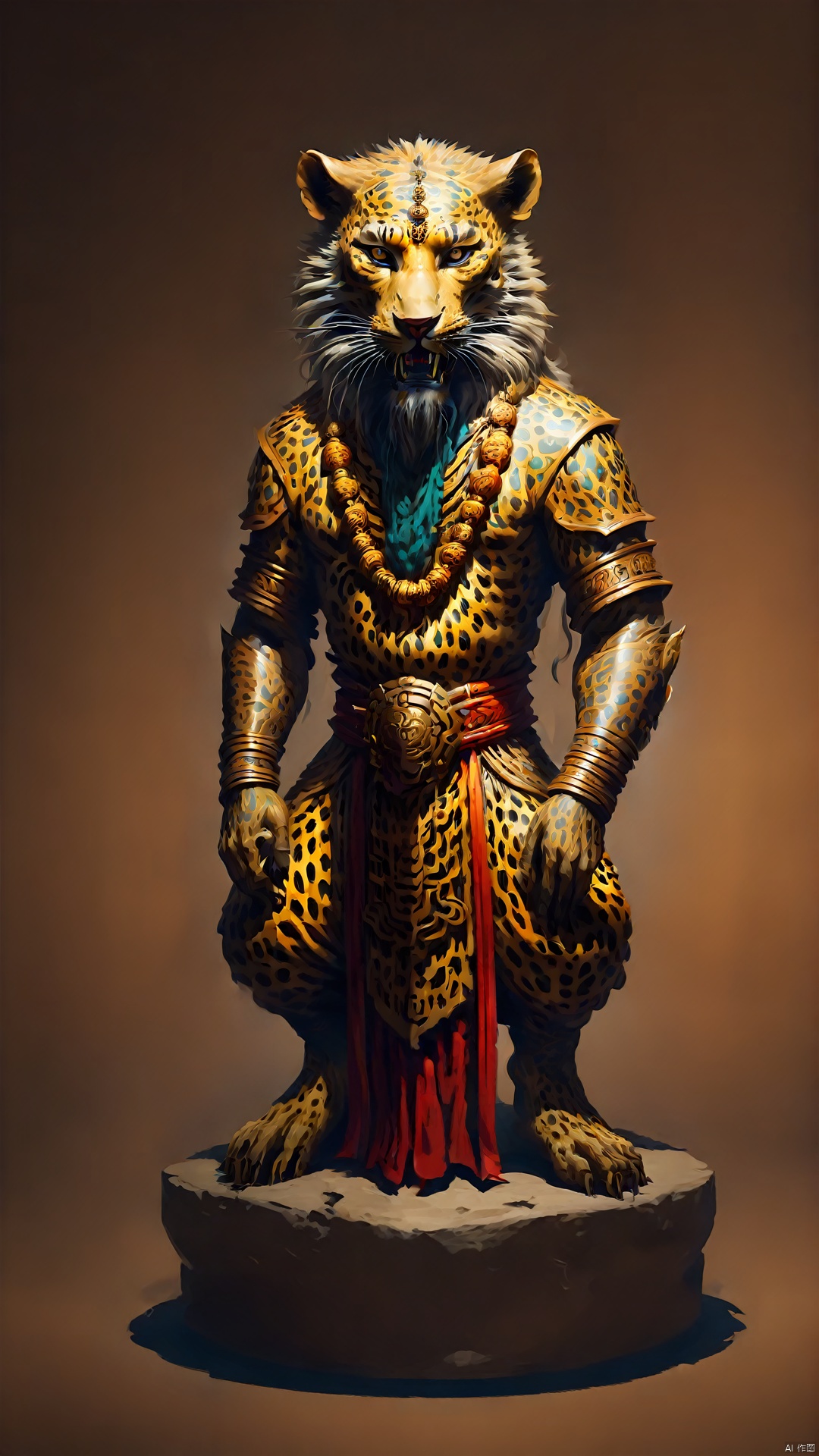  Eastern mythological giant leopard head mythological figure with multiple heads