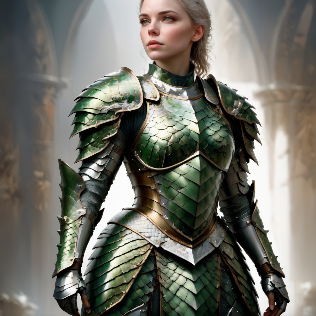 digital illustration of female american soldier,  wearing dragon armor,  masterpiece on Tensor.Art