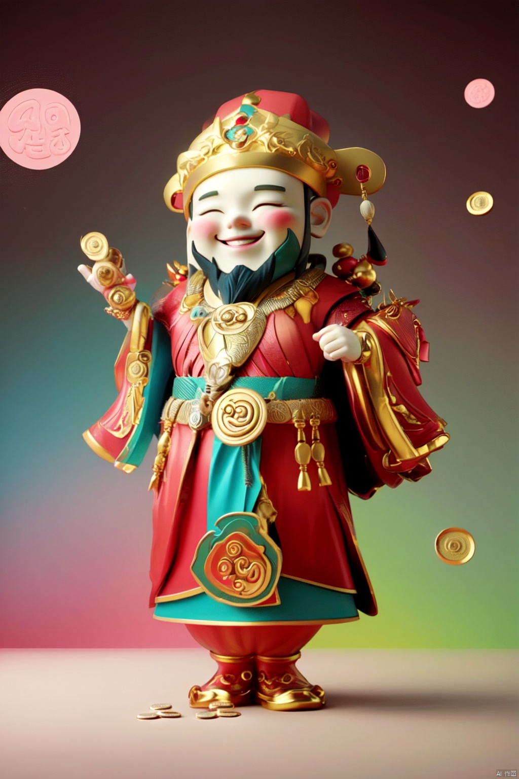 q-version,God of Wealth,money, smile