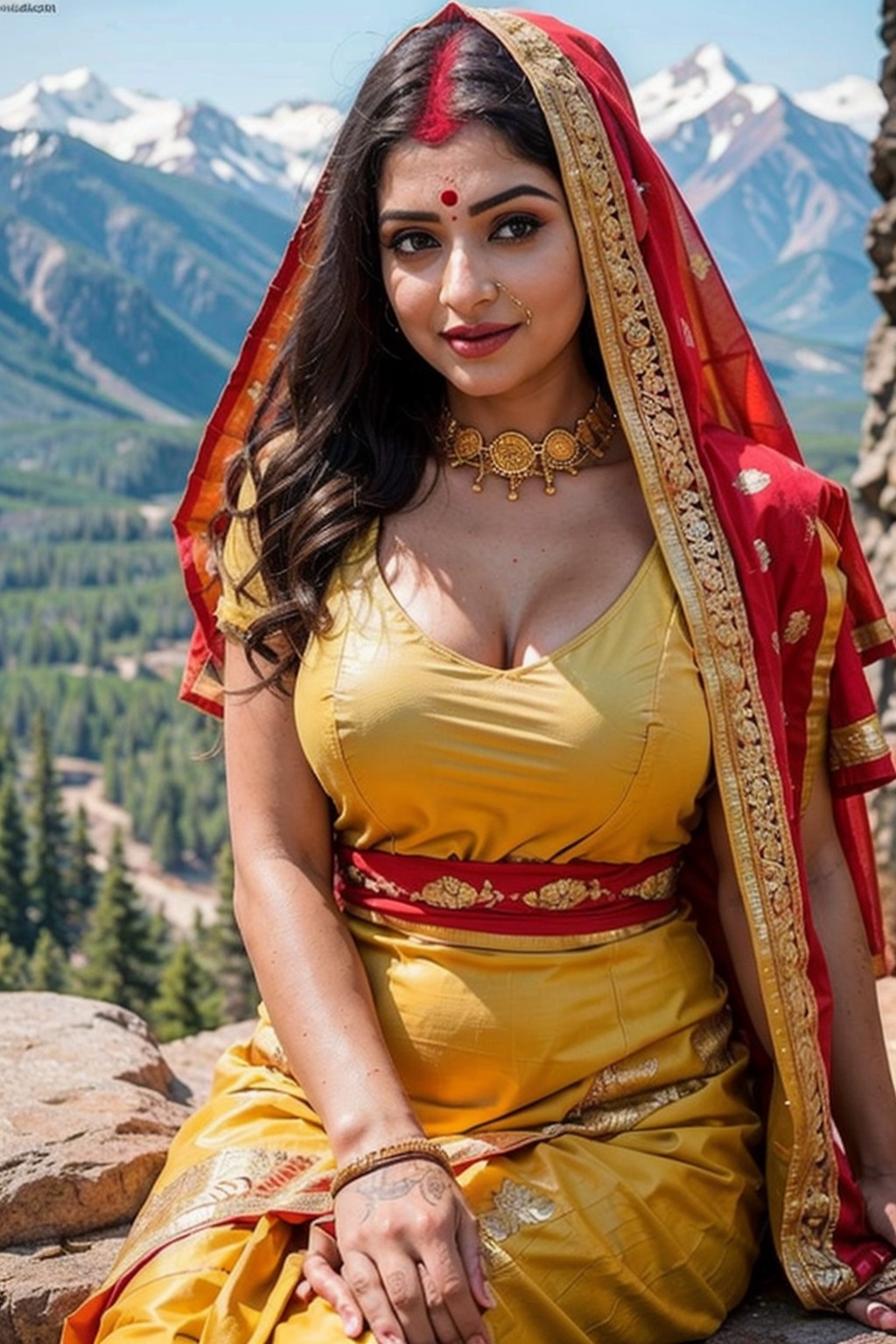 Close-up professional photography,  indian bride ((sindoor on hair partings,  sindur)) on Tensor.Art