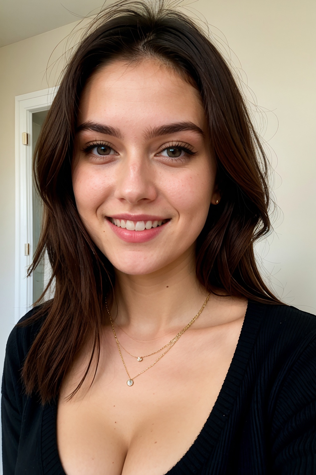 instagram photo,  closeup face photo of 23 y.o Chloe in black sweater,  cleavage on Tensor.Art