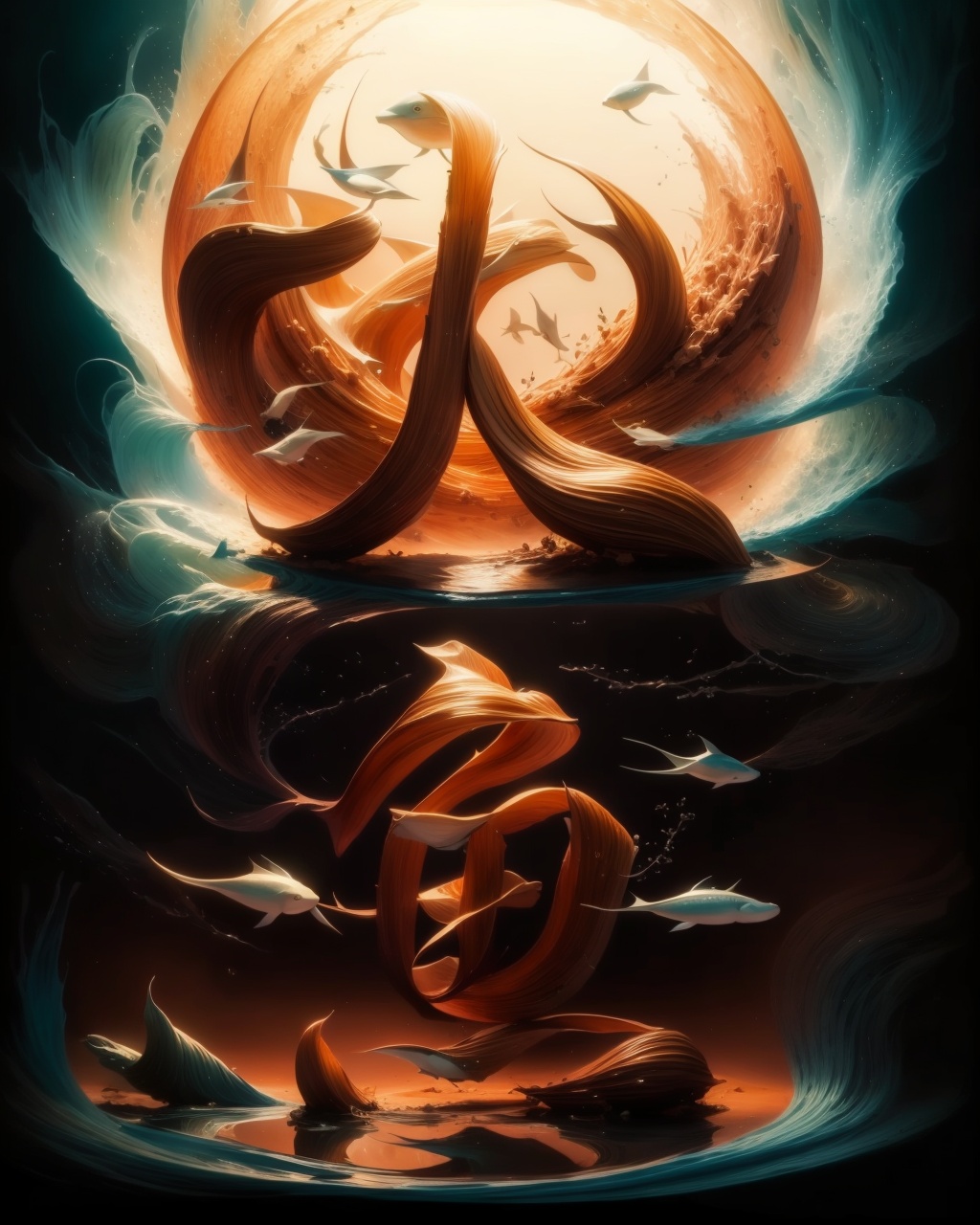 masterpiece,best quality,big fish fin,water,reflection,ripples,<lora:三维艺术字:0.6>,3DCalligraphy,