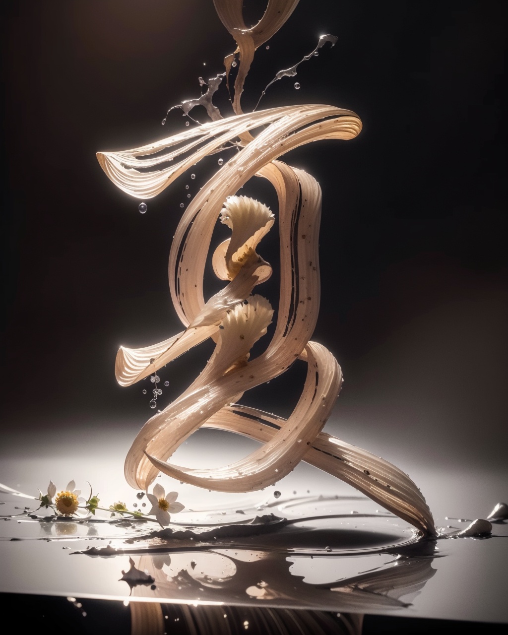 masterpiece,best quality,3DCalligraphy,flower,water,white flower,reflection,ripples,<lora:3D-000006:0.7>,