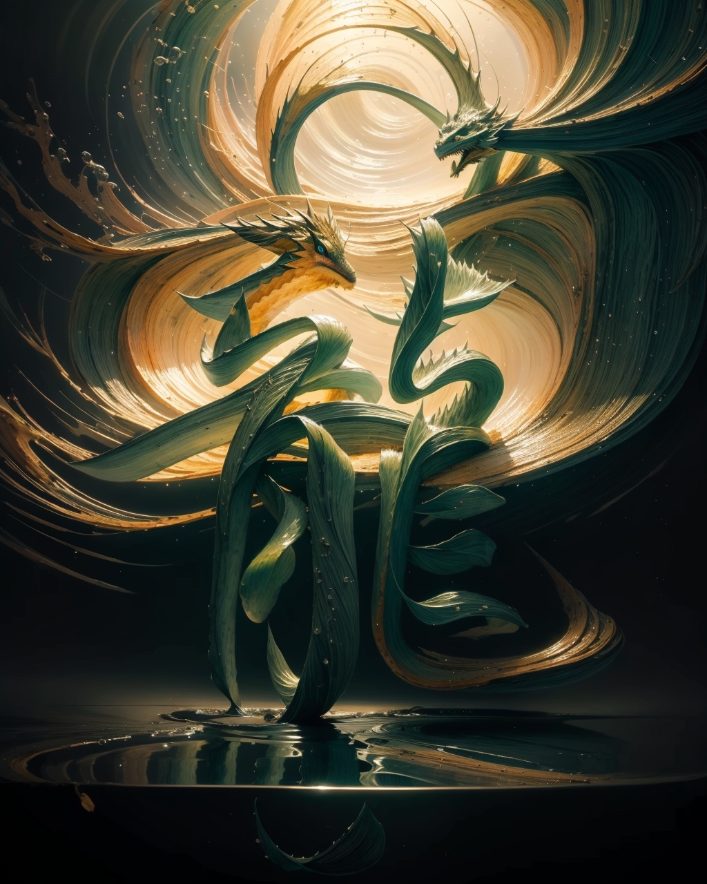 masterpiece,best quality,3DCalligraphy,dragon,water,reflection,ripples,<lora:3D-000006:0.7>,