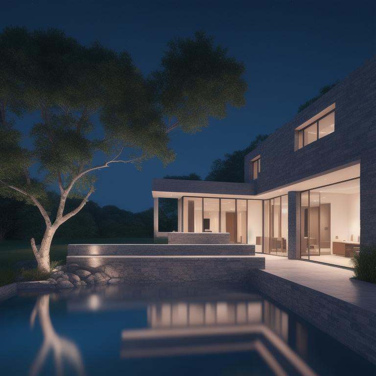 sketch,building,water,reflection,stones,tree,Curve,blue sky,night 