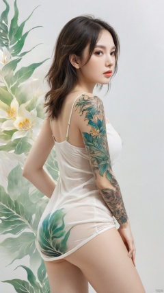  Ultra HD, super detail,Sketch, Minimalism, pencil drawing, clear lines, (Slightly double exposure art:1.4), delicate embellish, (upper thigh shot :1.3), full body shot, Low Angle shot, (Tattoo :1.3), Dundar Effect, soft focus, 4k, hdr, Acid Graphics, plant 1 girl, fantasy art, (Detailed vibrant face :1.33), (dress dress), [Upper buttocks :0.4], Masterpiece, (Polka tattoo :1.4), (translucent luminous body :1.2), a minimalist design, (a silhouette silhouette and a beautiful woman: 1.42), (a world of glowing shadows, intricate masterpieces of art), (white background :1.5), (suspenders :0.6), 1 girl