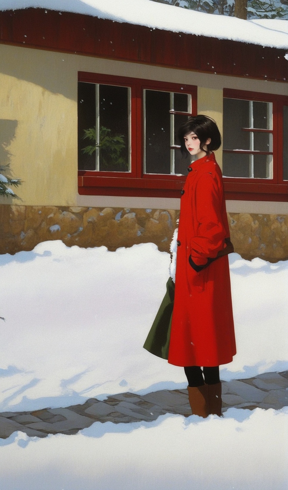 ((Hyper-Realistic)) photo of a beautiful girl standing in front of cabin,  outdoors,  20yo on Tensor.Art