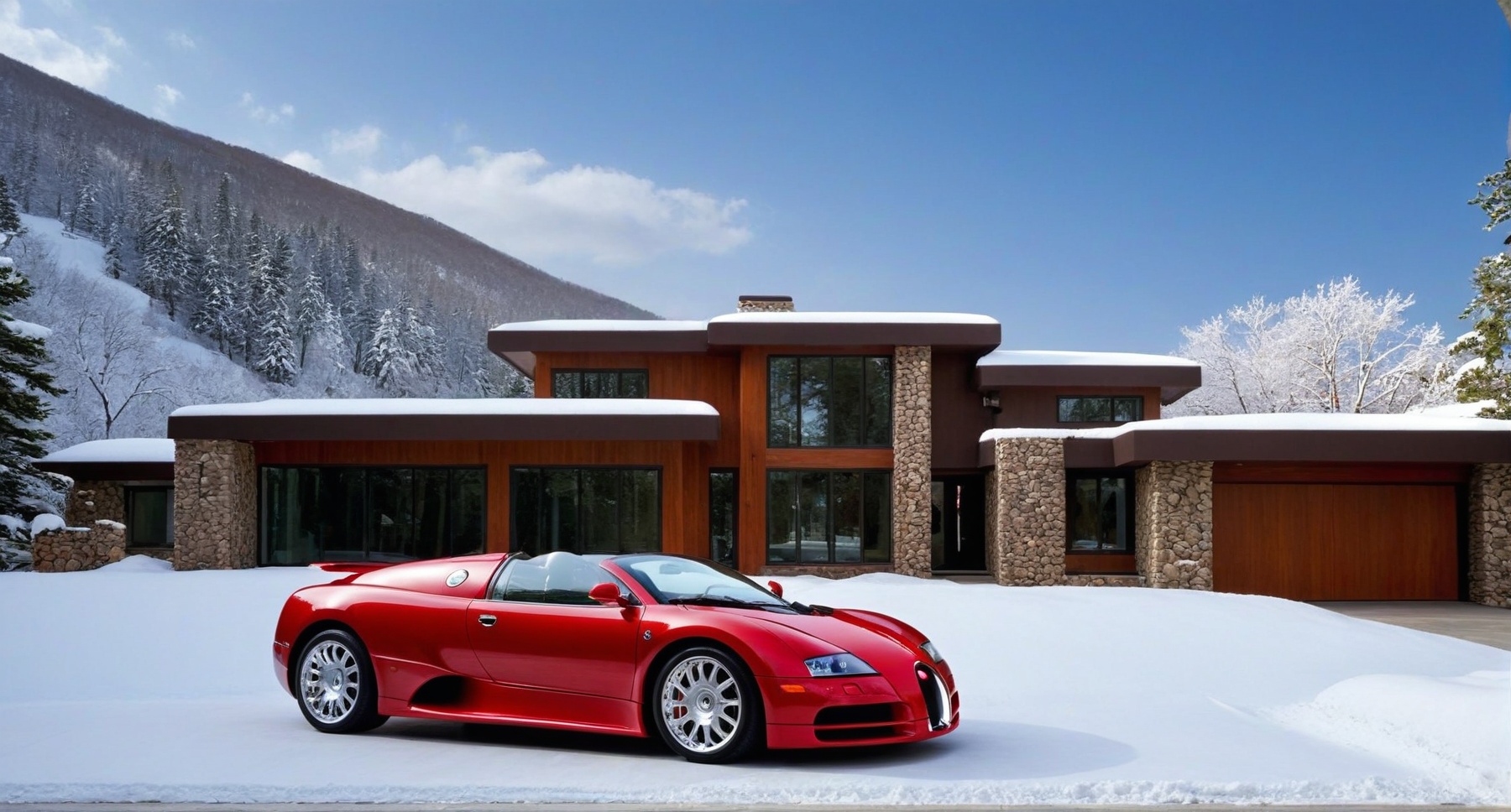 CAR: ((Hyper-Realistic)) photo of a red Bugatti EB 218 \(1999 Bugatti EB 218 designed by Giorgetto Giugiaro\) parked on th...
