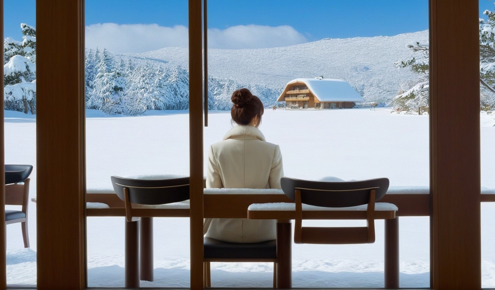 ((Hyper-Realistic)) photo of a beautiful girl standing in restaurant of resort center,  indoors,  20yo on Tensor.Art