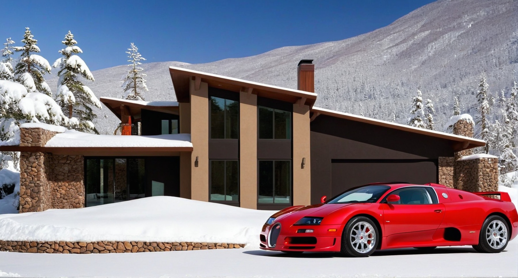 CAR: ((Hyper-Realistic)) photo of a red Bugatti EB 218 \(1999 Bugatti EB 218 designed by Giorgetto Giugiaro\) parked on th...