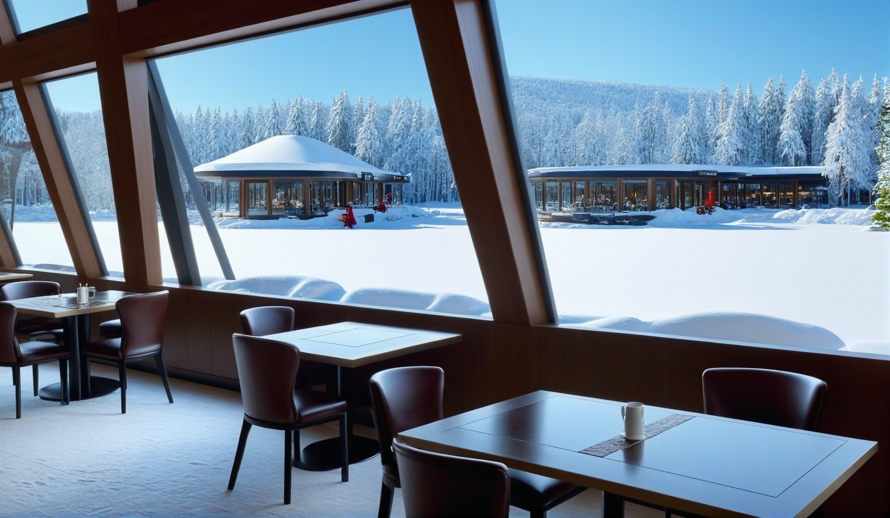 ((Hyper-Realistic)) photo of a modern stylish restaurant of resort center,  indoors,  modern style restaurant on Tensor.Art