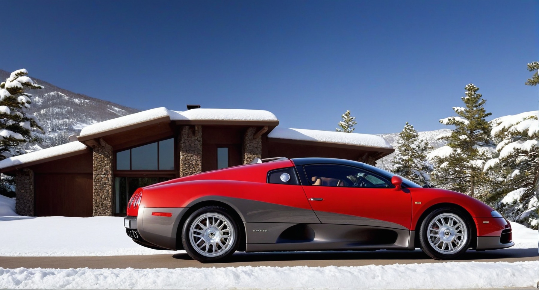 CAR: ((Hyper-Realistic)) photo of a red Bugatti EB 218 \(1999 Bugatti EB 218 designed by Giorgetto Giugiaro\) parked on th...