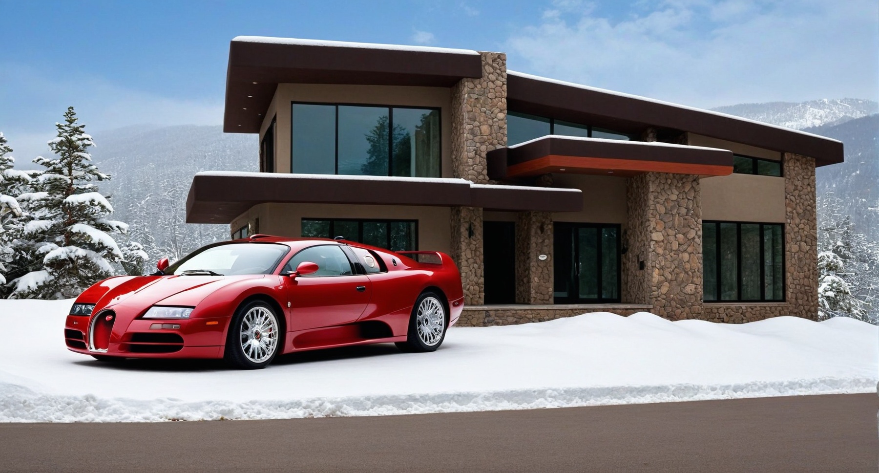 CAR: ((Hyper-Realistic)) photo of a red Bugatti EB 218 \(1999 Bugatti EB 218 designed by Giorgetto Giugiaro\) parked on th...