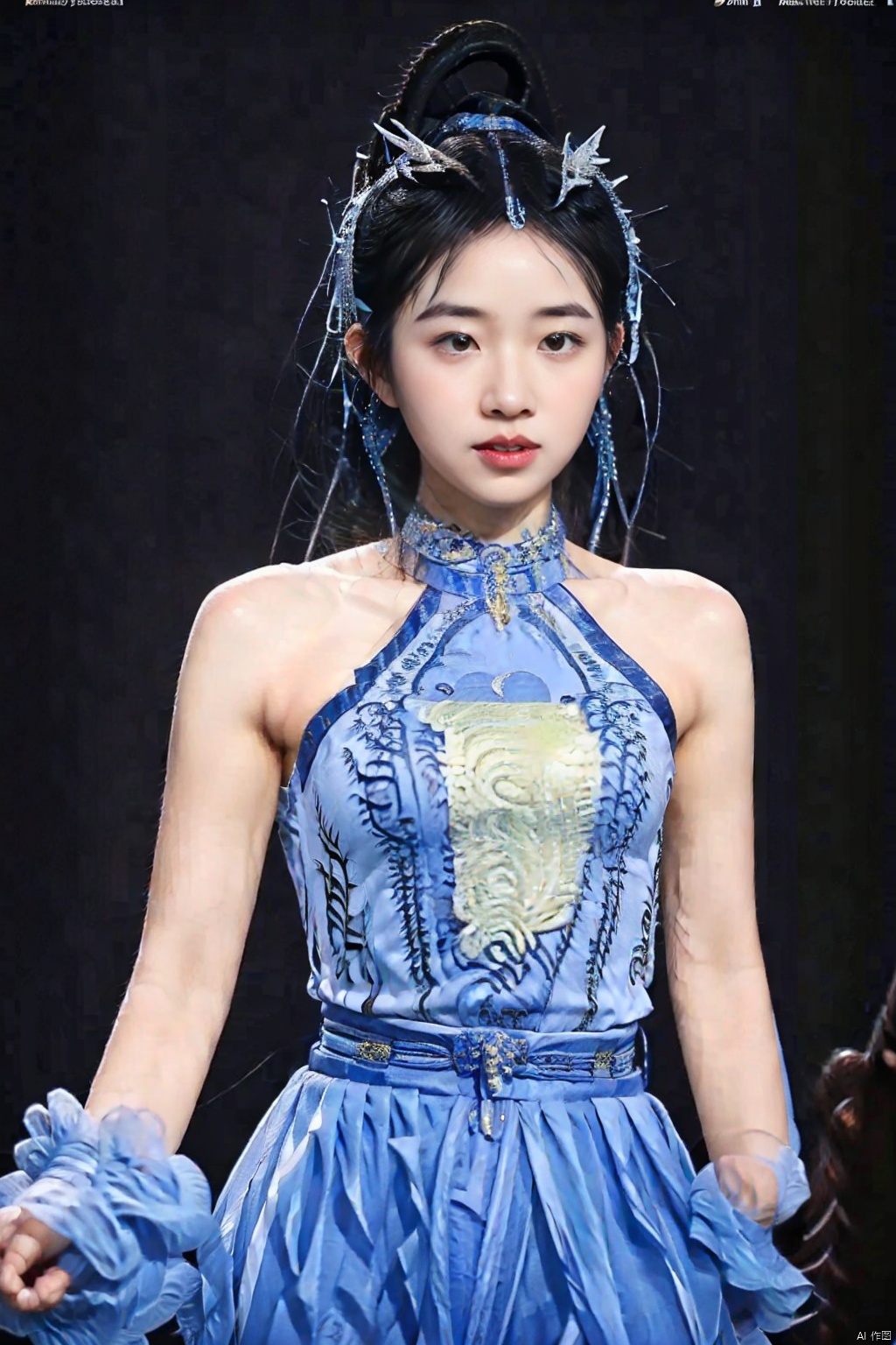 1girl, solo, black hair, hair ornament, jewelry, upper body, earrings, hair bun, blurry, lips, chinese clothes, single hair bun, realistic,