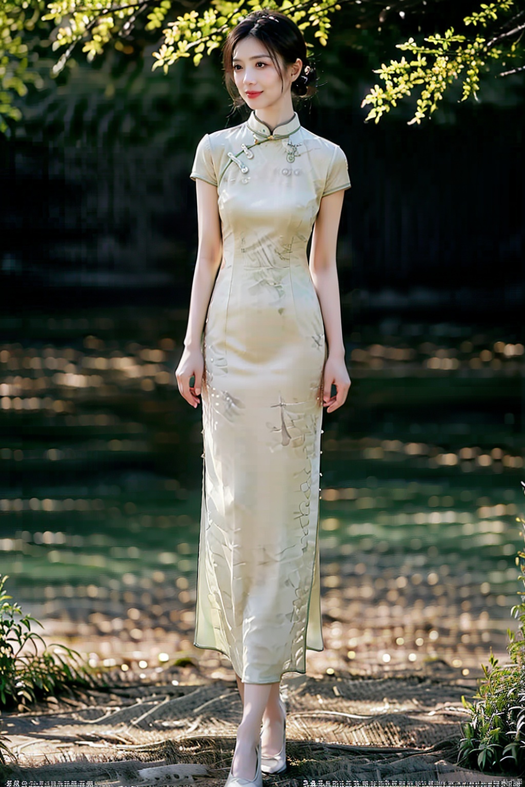 (1girl:1.3), (best quality, masterpiece, ultra high resolution),(photorealistic:1.3), (realistic:1.3), depth of field,(full body:1.2), (day:1.2), (cinematic lighting:1.2),, cheongsam