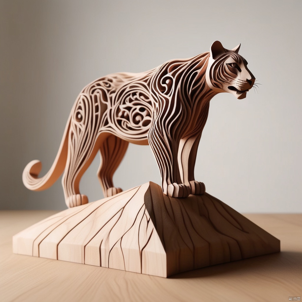 (wood sculpture minimalistic abstract scene with a mountain lion in nature), abstract, 3d render, strong, intricate details, (masterpiece)
paper cut, woodfigurez