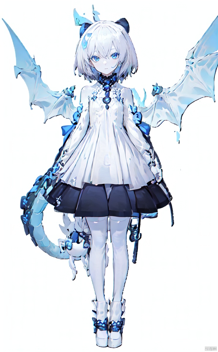  TB,(Masterpiece:1.2,highquality), 372089,1girl,(little_girl:1.2),loli,kawaii,pale_skin,(petite:1.1),bright_pupils,blue eyes,short hair,full_shot,(white_background:1.2),gothic_lolita,dress, Dragon ear