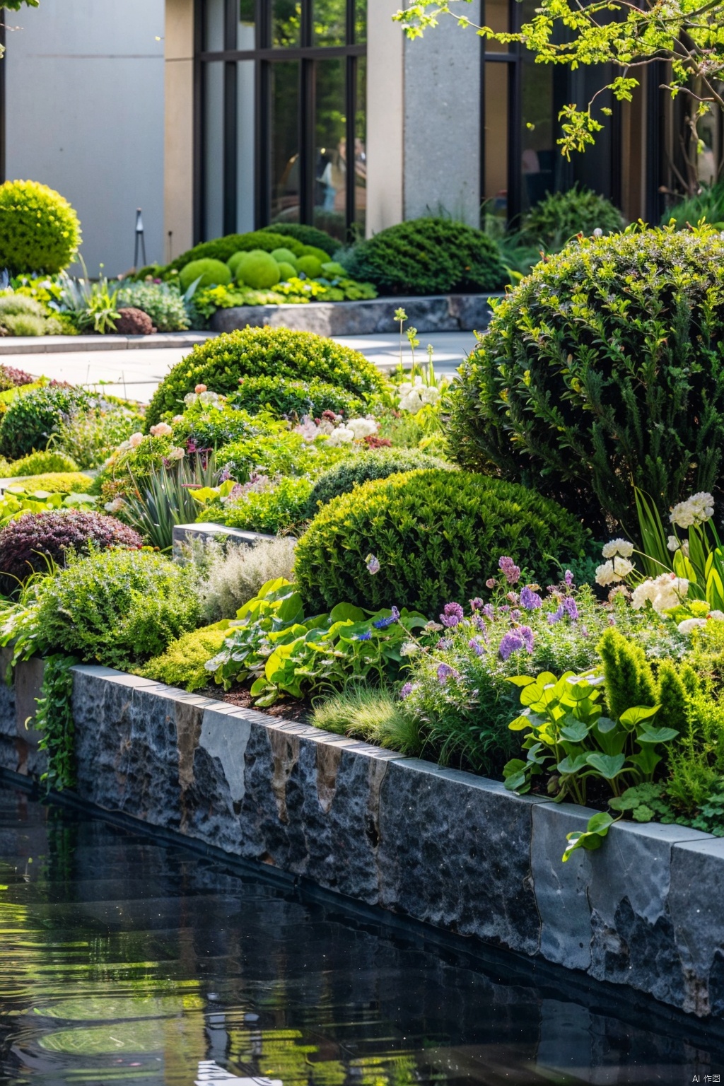  masterpiece,best quality,modern villa courtyard landscape design,luxuriant plant,fresh flower,cxhj,