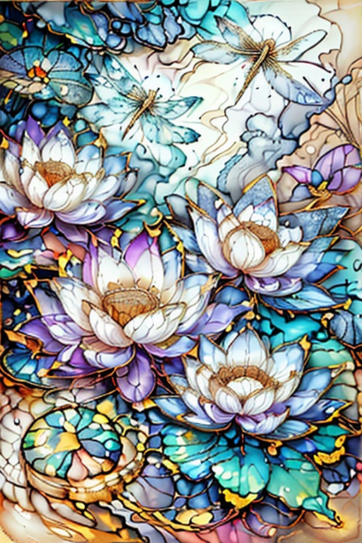 butterfly lotus ,  golden outline ,  masterpiece on Tensor.Art