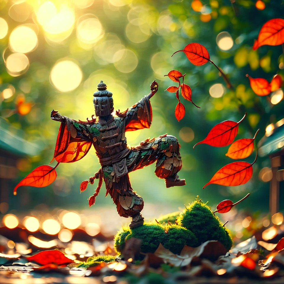 chinese temple fall_leaves background ,  sunset on Tensor.Art