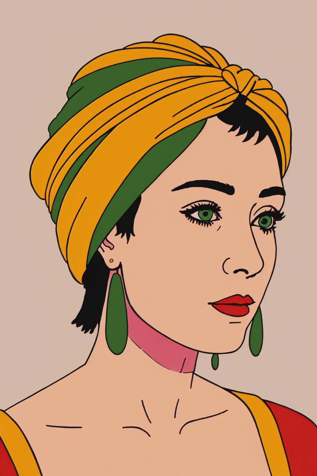 a woman wearing a turban and earrings,  wake_up on Tensor.Art
