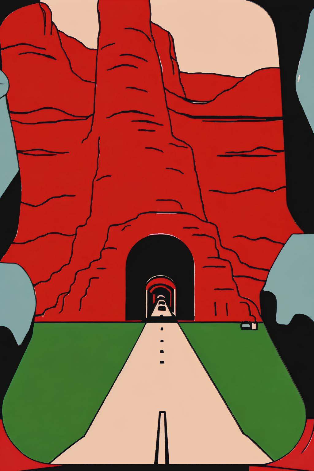 a car driving down a road in front of a tunnel ,  no humans,  parody on Tensor.Art