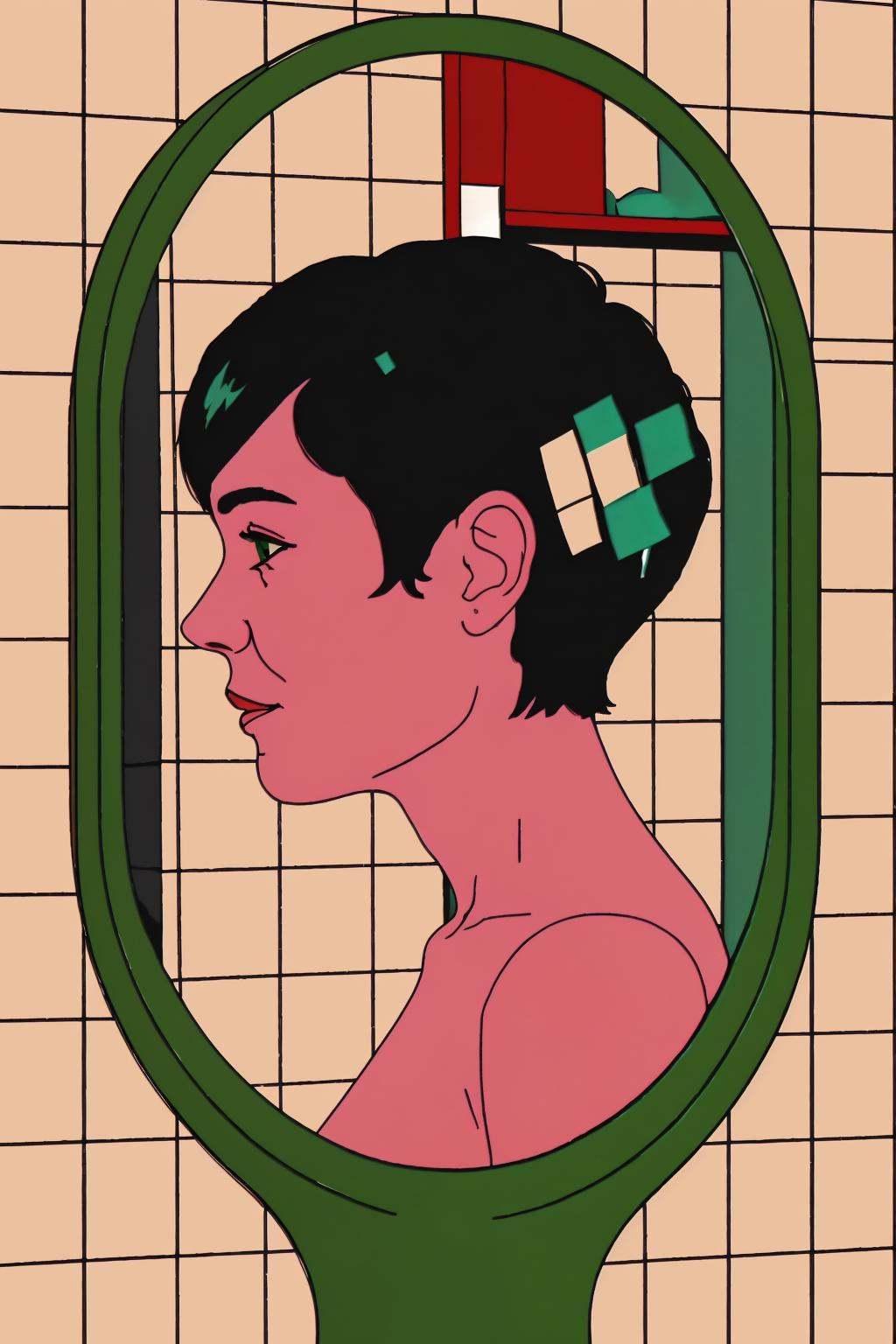 a woman is looking at herself in the mirror ,  1girl,  solo on Tensor.Art