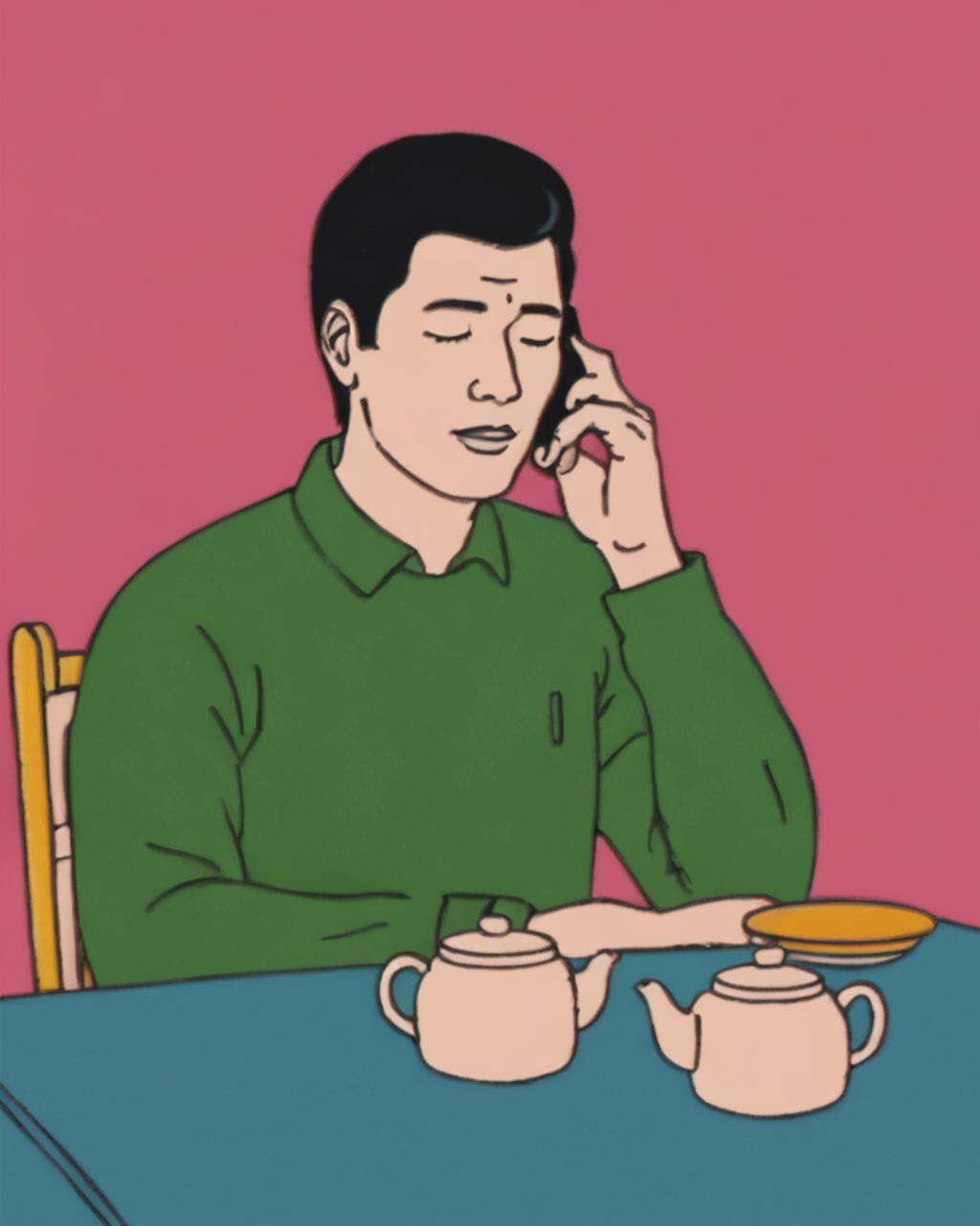 a man is talking on a cell phone ,  solo,  simple background on Tensor.Art