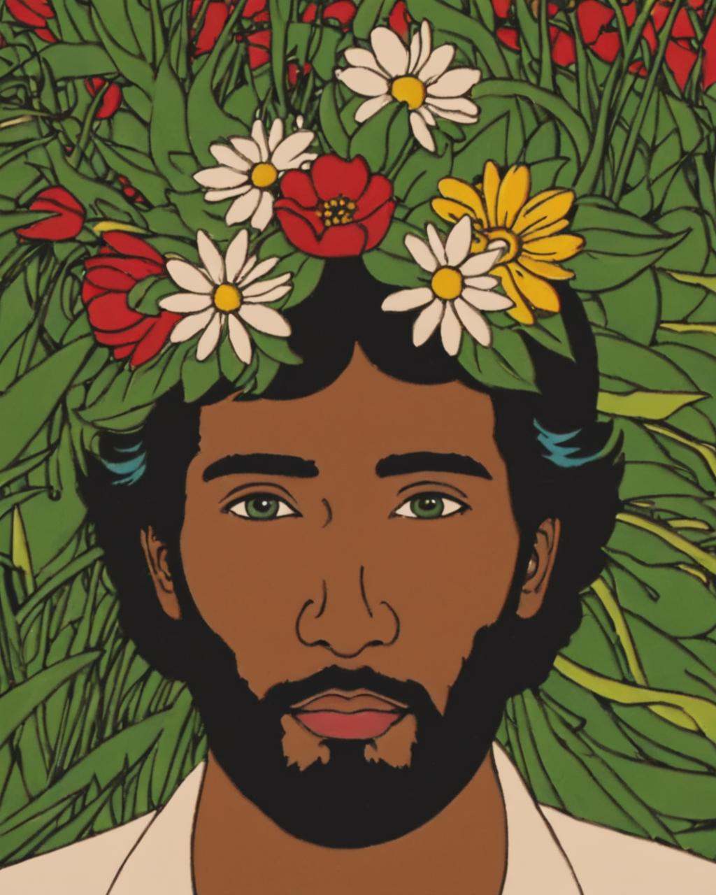 a man with a flower in his hair on Tensor.Art