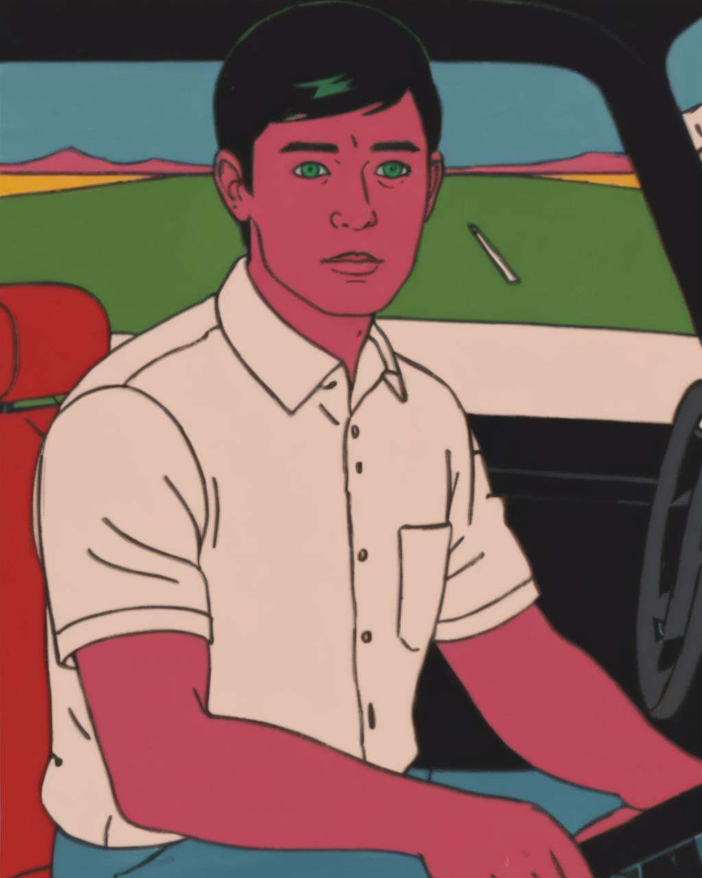 a man in a car with a steering wheel ,  solo,  short hair on Tensor.Art