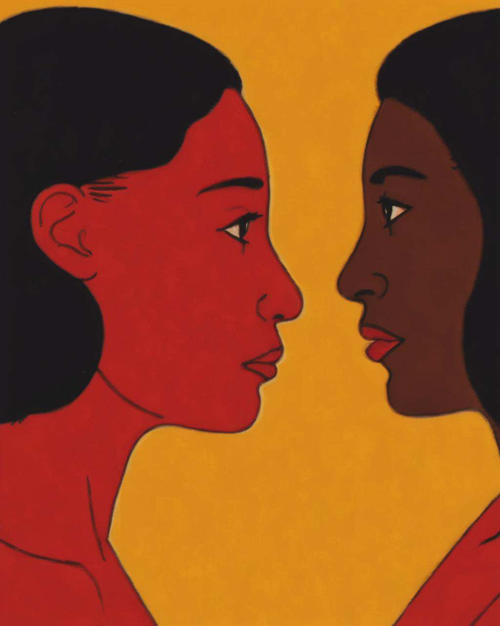a painting of two women facing each other ,  1girl,  solo on Tensor.Art